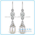 Hot Sale Pearl Drop Earrings Prong Set CZ Diamond Phodium Plated Brass Earring